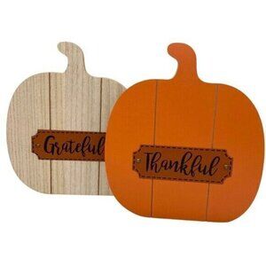 Thankful and Grateful Farmhouse Fall Wood Pumpkin Table Decor Set New